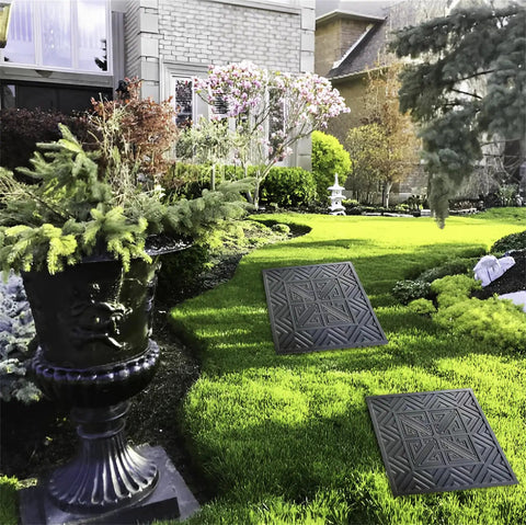 Two Piece Concrete Molds For Walkways Set DIY Easy Release Square Paver Molds For Garden Paths And Stone Patios installed on lawn