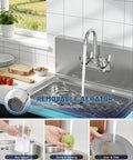 Commercial Wall Mount Kitchen Faucet With Two Handles 4 Inch Center Set Swivel Gooseneck Spout Chrome Finish above sink