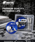 Diamond Tile Cutting Wheel Set For Rotary Tool Ultra Thin Zero Point Seven Millimeter Rim For Clean Precise 50mm Cuts 4 Pack Pro Grade Grout Removal And Edge Trimming Great For Ceramic Marble And Porcelain Tile Jobs, shown with blades and case