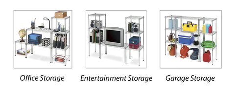 Durable Wire Shelving Unit For Pantry And Garage, Heavy Duty Metal Storage Shelves in office, entertainment, and garage settings