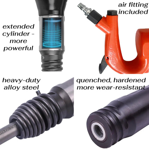 Demolition Air Hammer For Concrete And Rock Breaking With 10J Per Minute Impact Energy And 32Hz Rate, showing components and materials.