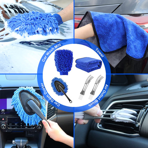 All In One 26 Piece Car Detailing Brush Set With Drill Brushes And Wire Scrubbers Interior Exterior Cleaning Kit tools in use