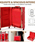 Vintage Inspired 3-Piece Luggage Set With Hardside Red Crocodile-Embossed Finish Lightweight Spinner Suitcases interior view