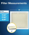 18x18x1 Air Filter MERV 5 Six Pack for Furnace and AC Systems, dimensions shown with actual size and thickness detail