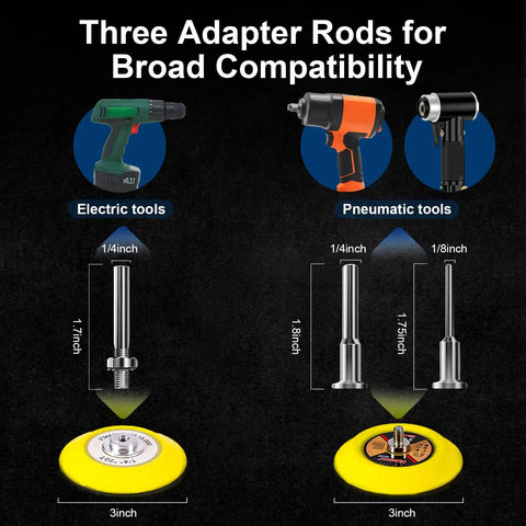 All In One 199 Piece 3 Inch Wet And Dry Sanding Disc Kit adapter rods compatibility for electric pneumatic tools