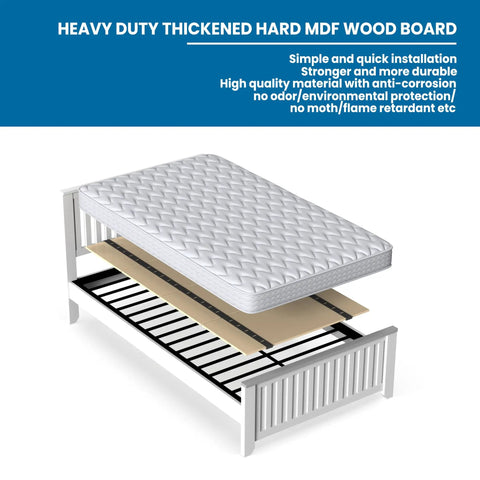 Hella Sturdy Folding Box Spring, Heavy Duty Wooden Mattress Foundation shown under a mattress, measures 60 by 30 inches.