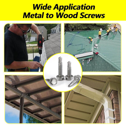 Self Drilling Screws For Metal With Hex Washer Head, Size Eight By One And A Half Inches, 410 Stainless Steel for roofing