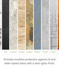 Hella Tough Semi Gloss Stone Sealer For Natural Stone Pavers Tile And Concrete With A Smooth Wet Look Finish that protects various surfaces.