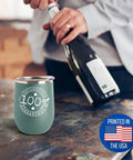 Ocean Rowing Themed 12 Oz Insulated Wine Glass With Lid Teal Gift For Husband From Wife Funny Lover Joke Keeps White Wine Cold And Red Wine Warm on table near person opening wine bottle
