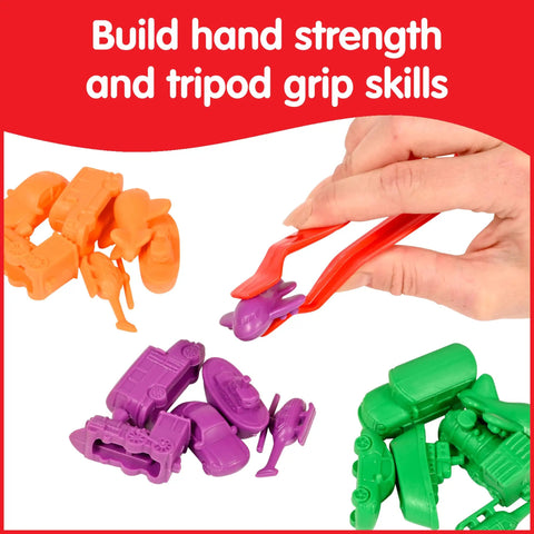 Top Shelf Transport Counters For Young Minds Dope Educational Manipulatives in vibrant colors with a hand gripping a purple vehicle.