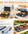 Taylor Swoden 7-In-1 Panini Press Sandwich Maker Electric Indoor Grill Waffle Iron Contact Grill Nonstick Plate with sandwiches and grill.