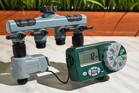 Automatic Yard Watering System With Four Station Sprinkler Setup Large Digital Display Easy Dial Controls And Three Start Times