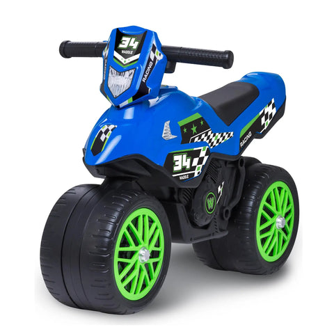 Kids Motorcycle Balance Bike For Tots Ride On Toy With Sounds Realistic Look Wide Wheelbase Rubber Coated Wheels Foot To Floor Riding Supports Up To 44 Lbs Blue For Ages 18 Months To 3 Years, front view