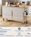 61 Inch Rolling Tool Chest With Locking Wheels And 9 Drawers, Solid Rubber Wood Top in kitchen setting
