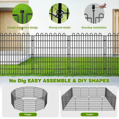 Easy Up No Dig Decorative Garden Fence Panels With Gate For Yard 24 Inch High By 20 Feet Long Metal Portable Animal Barrier