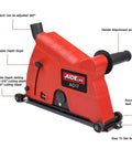 Dust Collector Attachment And Cutting Dust Shroud For Angle Grinders 7 Inch And 9 Inch Captures 95 Percent Of Dust Easy To Install Vacuum Compatible Hose Size 26mm To 39mm Keeps Your Job Site Cleaner And Safer, showing dust port and adjustable depth stops.