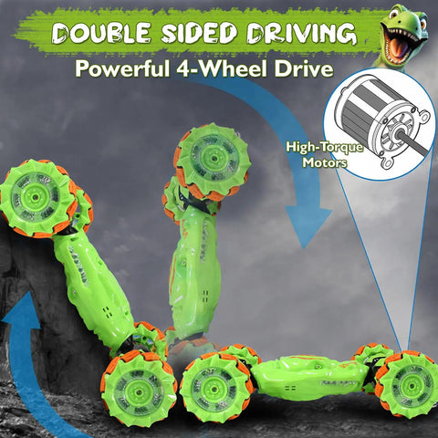 Image of Gesture Sensing RC Stunt Car With Remote And Hand Control, 360 Degree Spin 4WD Off Road Toy showcasing double-sided driving.