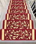 Anti Slip Stair Treads 15 Piece Red Set Pet Friendly No Slip Stair Mats With Rubber Backing Floral Design Grip on Stairs