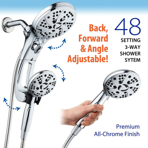 High Pressure 3 Way Rain And Handheld Shower Head Kit with Easy Reach Diverter and Adjustable Arm in Chrome Finish