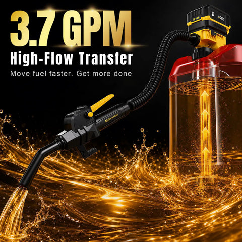Cordless Fuel Transfer Pump For 20V Max Battery Gas Cans Three Point Seven GPM Fast Flow Portable Pump That Lets You Move Fuel Quickly Without Hand Pumping Fits Wide Mouth Can Openings Over Thirty Six Millimeters Battery Not Included, 20V pump in fuel can