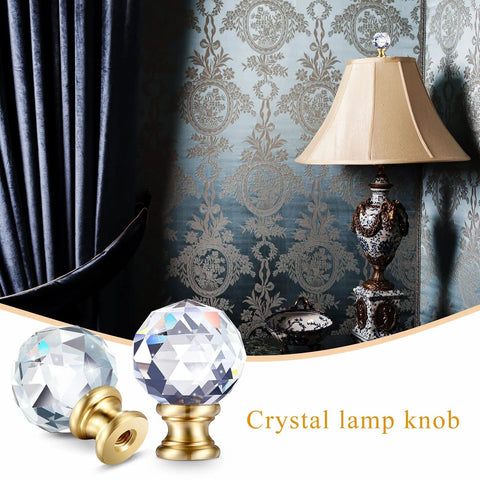 Crystal Lamp Finials 2 Pack Diamond Textured Glass Knobs With Clear Top Caps Polished Chrome Base And 1-3/4 Inch Shade Screws Gold Base Accent For A Slick Modern Table Lamp Upgrade with elegant décor background.
