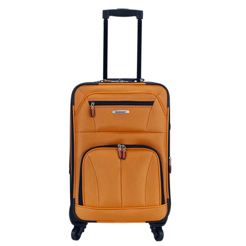Expandable Spinner Carry On Luggage 19 Inch Orange That Rolls Easy With Four Directional Wheels Aluminum Telescoping Handle