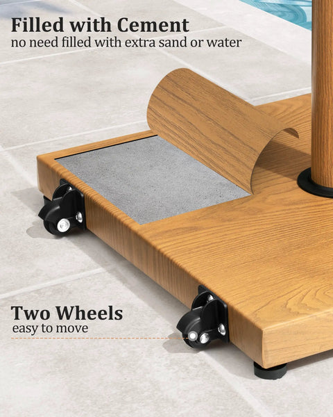Heavy Duty 45Lb Patio Umbrella Base With Wheels Pre Filled Concrete No Sand Or Water Needed Wind Resistant Stand close-up