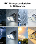 Two Pack 300W Solar Flood Lights Outdoor Security Lamps With 24,000 Lumens LED, IP67 Waterproof Dusk To Dawn in weather conditions