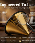Reusable Stainless Steel Pour Over Coffee Filter for Chemex and Hario V60 Drippers, dual-layer mesh, gold titanium coated