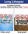 Straight Up Heavy Duty No Smoking And No Vaping Sign 2 Pack Reflective Metal Warning Plaque 10 By 7 Inches displayed underwater and buried in dust.