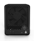 Heavy Duty Five Bay External Hard Drive Enclosure Featuring Thunderbolt 3 And Usb 3 0 Ports For Dead Simple Plug And Play Beyond Raid Storage That Really Shreds With Up To 64 Tb Capacity, front view with ventilation and ports.