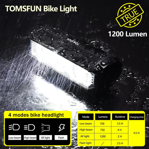 3 LED Bike Light With 1200 Lumen Super Bright Output, High Beam And Low Beam Modes, USB C Rechargeable Bicycle Headlight, Waterproof Front Light For Night Riding, 4000mAh Battery, Long Run Time, MTB Ready Beast Bright