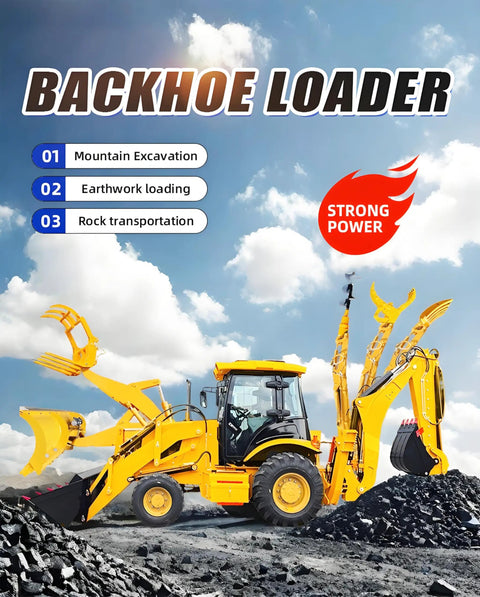 Towable Mini Digger For Demolition Tasks And Farm Projects with hydraulic system in action moving rocks