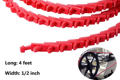 Red Power Twist V Belt Type A Adjustable Link for lathes and saws, 1/2 inch wide, 4 feet long, shown in use on machine.