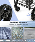 Foldable Grocery Hauling Cart With Dual Basket And 360 Degree Wheels on various terrain