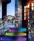 Upgrade Your Backyard With Solar Powered Deck Lights Eight Pack Led Step And Fence Lights For Patio Pool Garden Stairs Warm White Daily Lighting Or Color Changing Modes For Festive Party Vibes on outdoor steps decorated with garlands