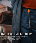 Orange Inspector 500 Plus Pen Light Rechargeable Pocket Led Flashlight 500 Lumen With Four Modes Turbo Strobe High Low Compact Pocket Tool For Inspections Automotive Home Diy And Everyday Carry clipped in jeans pocket