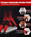 Rock Solid Aluminum Alloy Workout Handles with knurled grip and red straps for cable machines and lat pulldowns.