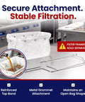 Heavy Duty Micro Mesh Fryer Oil Filter Bag For Commercial Kitchens with secure attachment and metal grommet for stable filtration.