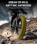 Cyclist riding through rocky terrain with Fat Bike Tire Liner For Mountain Bikes Puncture-Resistant Protector 20 to 29 Inch Wheels