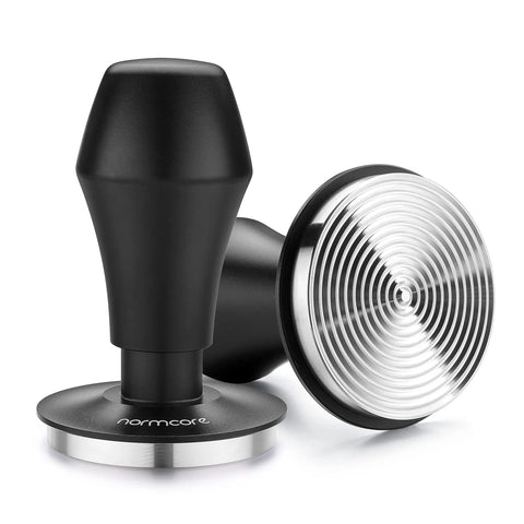 Spring Loaded Espresso Tamper 53.3mm With Ripple Base And Anodized Aluminum Handle, Includes 15lb, 25lb, 30lb Replacement Springs And Stand