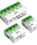 Solid Choice Tool Free Lever Wire Nuts Fifty Piece Compact Splicing Connector Assortment With Rugged Case Includes Two Three Five Port Terminals Awg Electrical Projects No Sweat Connection - three sizes of wire nuts in clear housing.