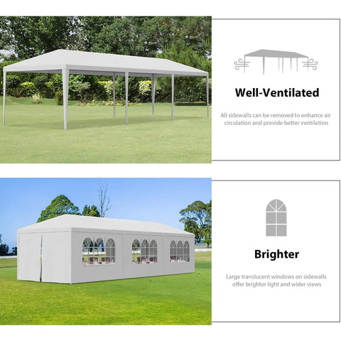 Heavy Duty Outdoor Party Tent 10x30 Gazebo with Removable Sidewalls Waterproof Shade Shelter shown in backyard setting
