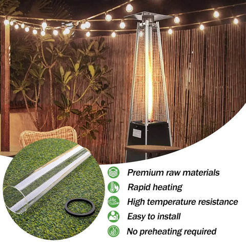 Glass Tube Replacement For Patio Heaters 49.5 Inch Tall 4 Inch Diameter With Silicone Connecting Ring in outdoor setting
