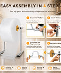 Heavy Duty Manual Bubble Wrap Roll Dispenser For Shipping Supplies Moving Tasks And Small Biz Packing With Safety Cutter And Nonslip Base in assembly steps.