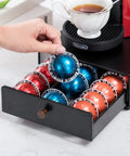 Black Metal Coffee Pod Drawer Organizer For Vertuo Nespresso Holds 30 Pods With Mesh Shelves 3 Columns Of 10 For Quick Access