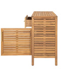 Outdoor Acacia Wood Storage Cabinet with Two Drawers and Double Door Shelf for Garden Poolside and Patio shown open