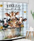 Funny Highland Cow Shower Curtain 60x72 Inches Farmhouse Floral Cute Cows Light Blue Plank Bucket Bath Time Vibes Decor Polyester With 12 Hooks Included Water Resistant Quick Dry