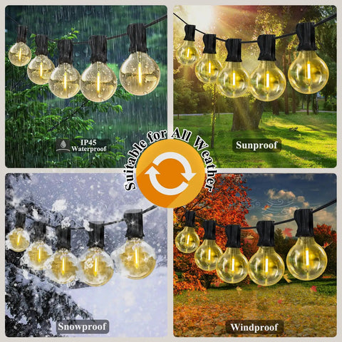 120ft Outdoor G40 LED Globe String Lights End-To-End Connectable With 60 Waterproof Shatterproof Bulbs in various weather conditions