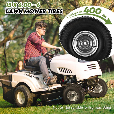 Beefy Front Tire And Wheel Set For Riding Lawn Mowers 15x6-6 Compatible With John Deere Craftsman Husqvarna